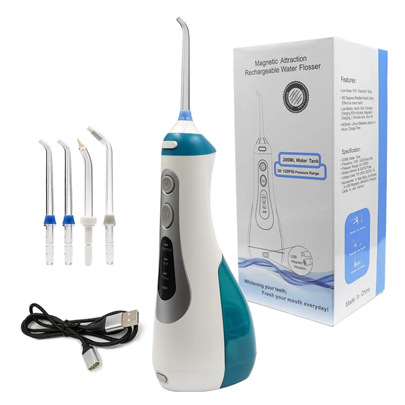 

Portable Water Flosser Power Teeth Cleaning Oral Irrigator For Rechargeable Irrigation Jet Dental Floss Pick 4 Nozzles 200ML