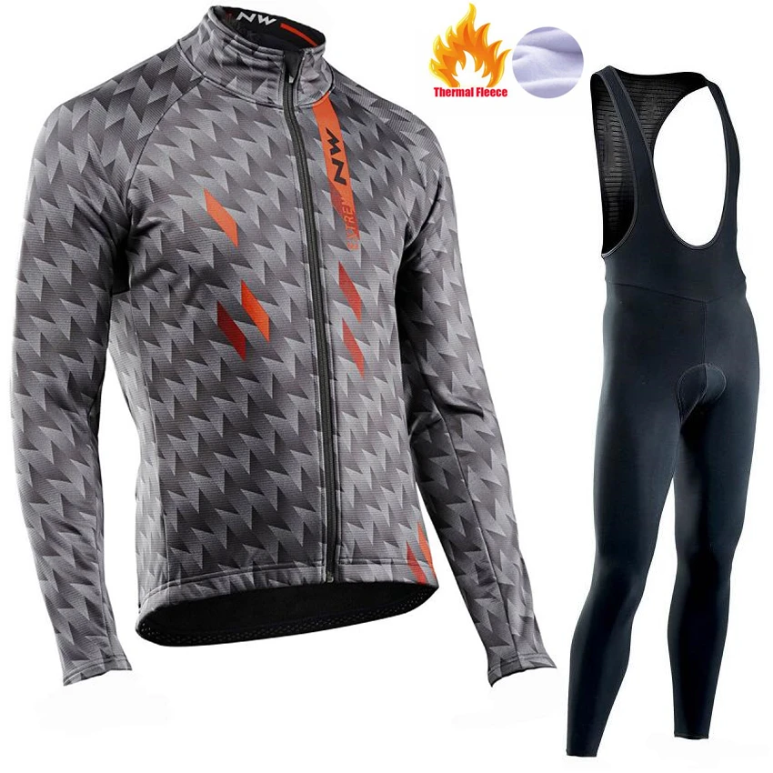 

2018 Pro NW Men Long Sleeve Cycling Clothing Ropa Ciclismo Invierno Hombre Winter Thermal Fleece Cycling Jersey Bib Pants Set