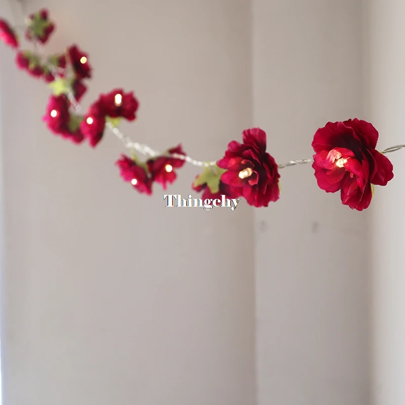 Novelty Flower Fairy lights Battery 20LED Red wine Rose string lights for Wedding party decoration bedroom valentines home decor Novelty Flower Fairy lights Battery 20LED Red wine Rose string lights for Wedding party decoration bedroom valentines home decor