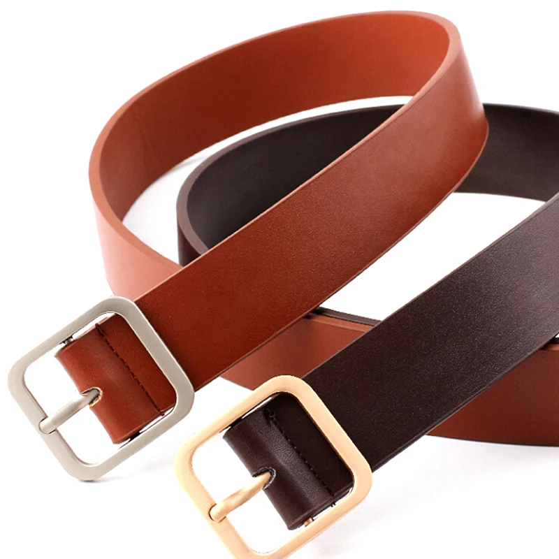 

Leather Belt Black Metal Antique Fashion Faux Belt Female Woman Buckle Jeans PU Leather Belts Unisex