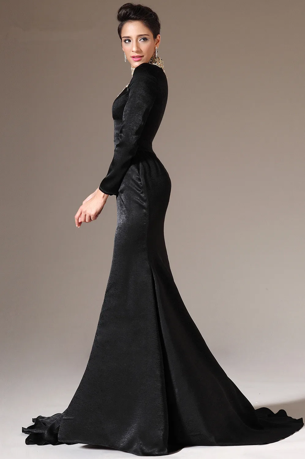 Черные вечерние платья Русалка Одежда с длинным рукавом бархатной аппликации бисером плюс Размеры длинное вечернее платье платья для выпускного вечера; Robe De Soiree
