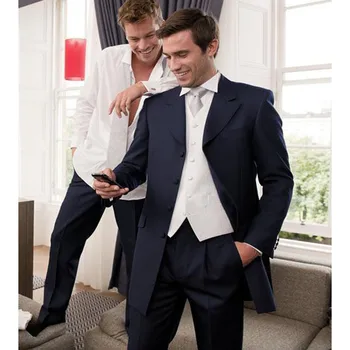 

Hot Retro Groomsmen Black Four Buttons Jacket Men Suits Dinner Formal Blazers 3 Pieces (Jacket+Pants+Vest)