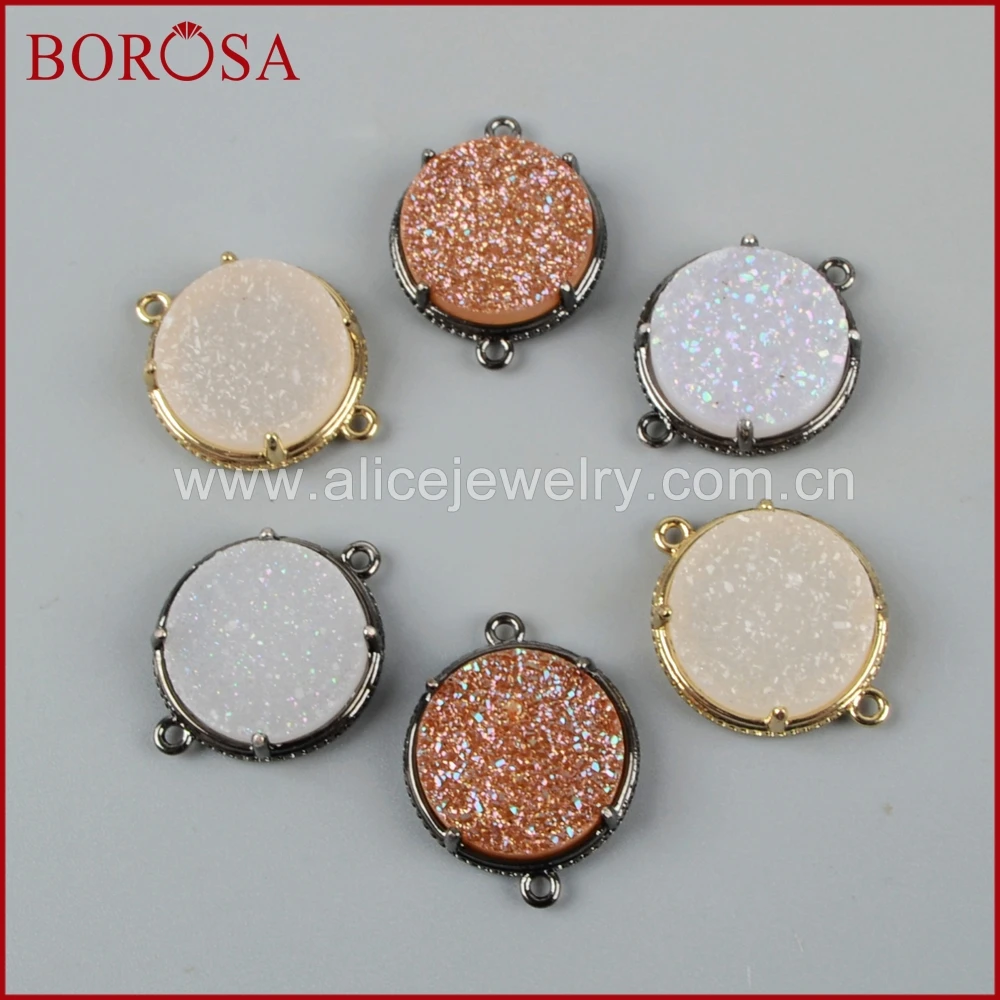 Borosa Drusy Кристалл Разъем для Для женщин 15 мм круглый Черное золото Цвет зубец Набор