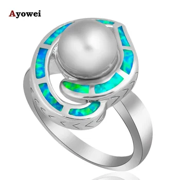 

Pearl jewelry Wholesale & Retail ! Amazing Gift ! Grey Pearl Blue Fire Opal Silver Ring sz #7 #8 #6.5 Fashion jewelry OR508A