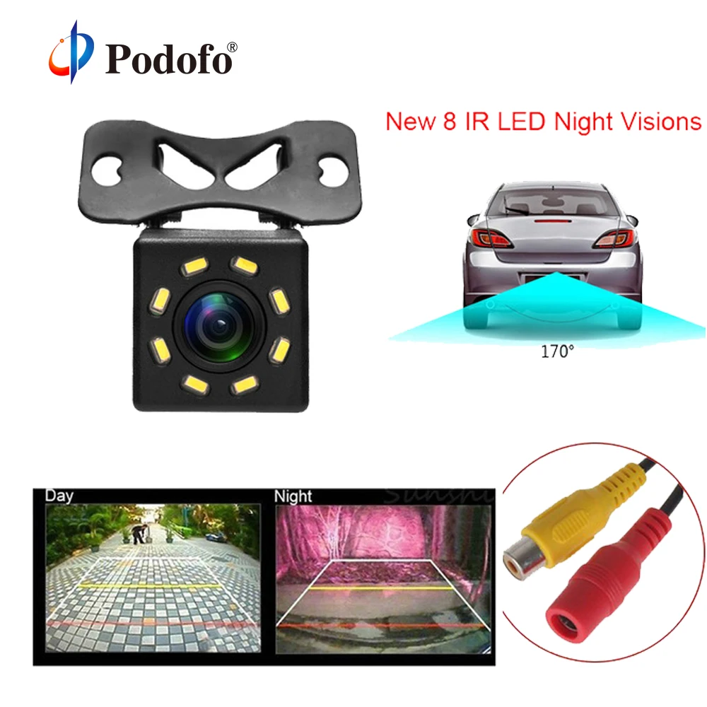 

Podofo Car Rear View Camera 8 LED Night Vision Wide Angle HD Color Image Waterproof Universal Backup Parking Reverse Camera Car