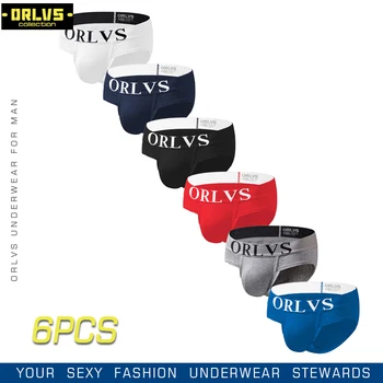 

ORLVS 6PC/LOT Brand Sexy Gay Briefs Male Panties Mesh Breathable Cotton Comfortable Underwear Quick Dry Men Briefs Cueca Tanga
