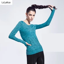 Новые женские рубашки для йоги большого размера быстросохнущая спортивная одежда с длинными рукавами для спортзала многооттеночное крашение Брендовые женские свободные спортивные футболки для бега
