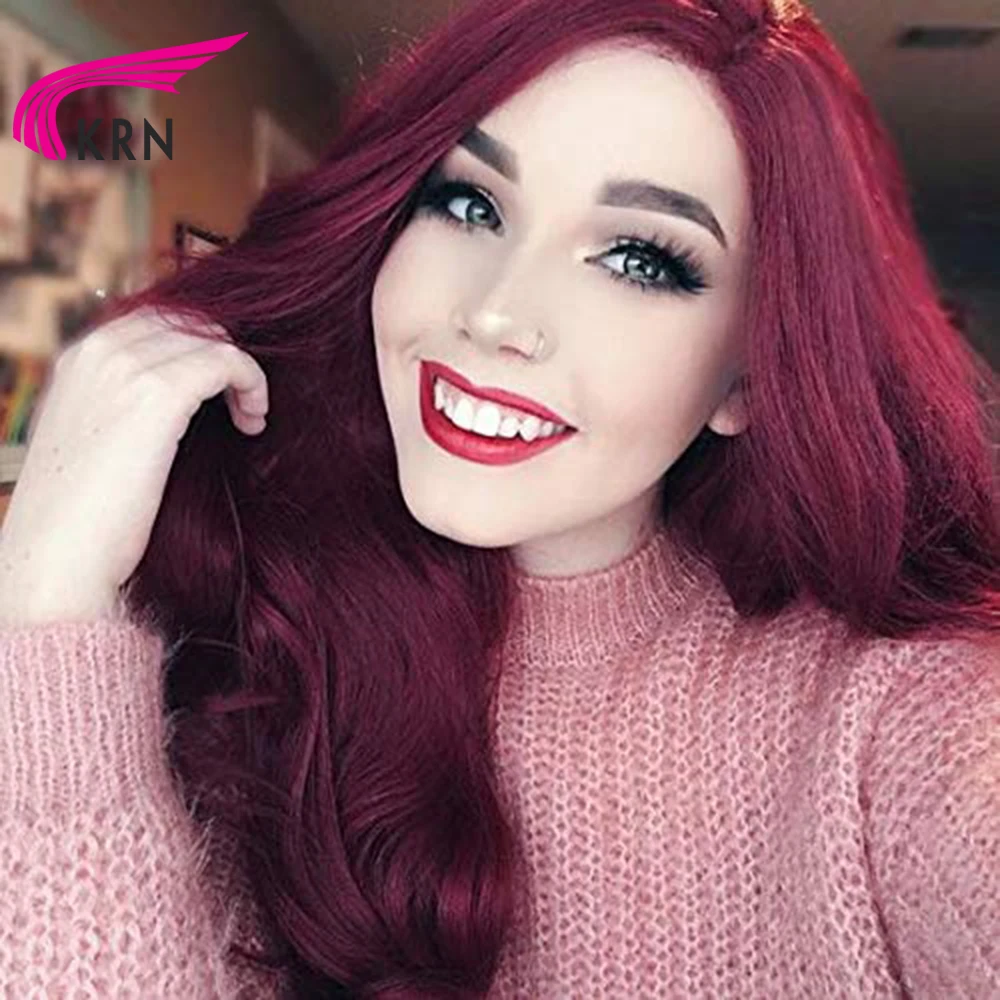 

KRN Burgundy Glueless Lace front Human Hair Wig With Baby Hair Ombre Color 13X6 Remy Brazilian Body Wave Lace Wig 130 Density