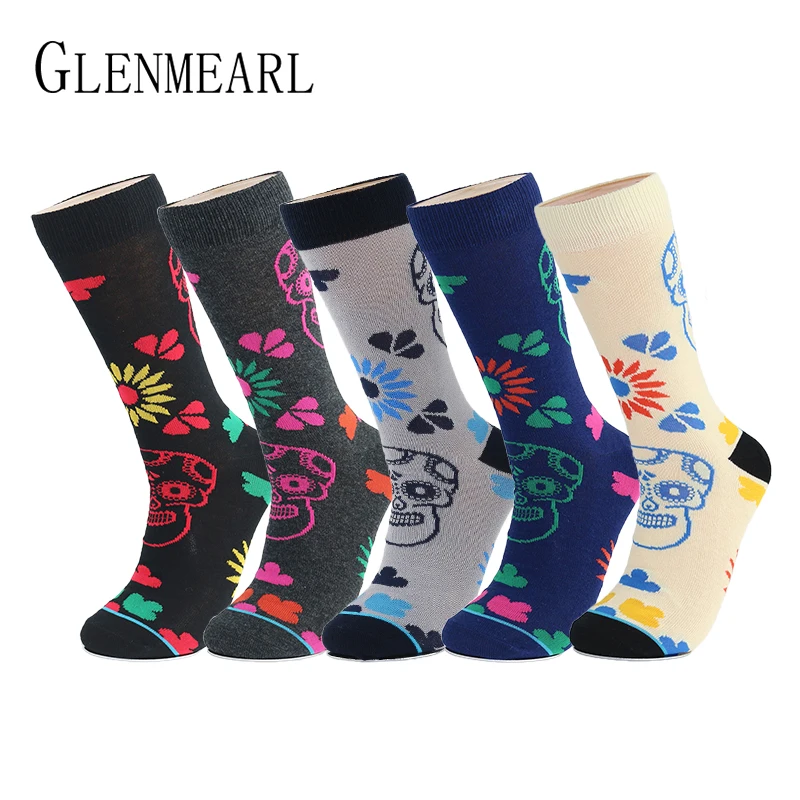

Cotton Men Socks Quality Spring Fall Brand Business Compression Coolmax Pattern Dress Happy Male Crew Socks Plus Size