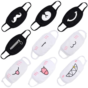 Image 1 - 9PCS Unisex Cute Cartoon Face Mask Funny Teeth Pattern Anti bacterial Dust Winter Mouth Mask Emotiction Masque Kpop masks