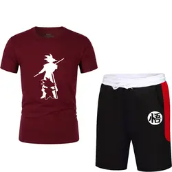 Летние популярные мужские Модные Качественные брендовые хлопковые спортивные костюмы с короткими рукавами футболка + летние новые