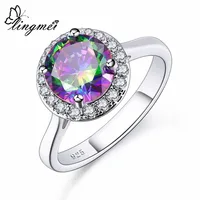 lingmei New Come Round Cut Multicolor & Green White CZ Silver Color Ring Size Simple Fashion Luxury Women Jewelry Gift Wholesale