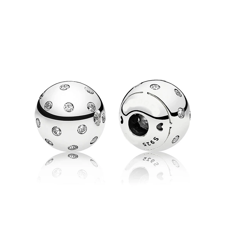 

New 925 Sterling Silver Bead Charm Shimmering Open Bangle End Cap With Cubic Zirconia Beads Fit DIY Bracelet Diy Pandora Jewelry