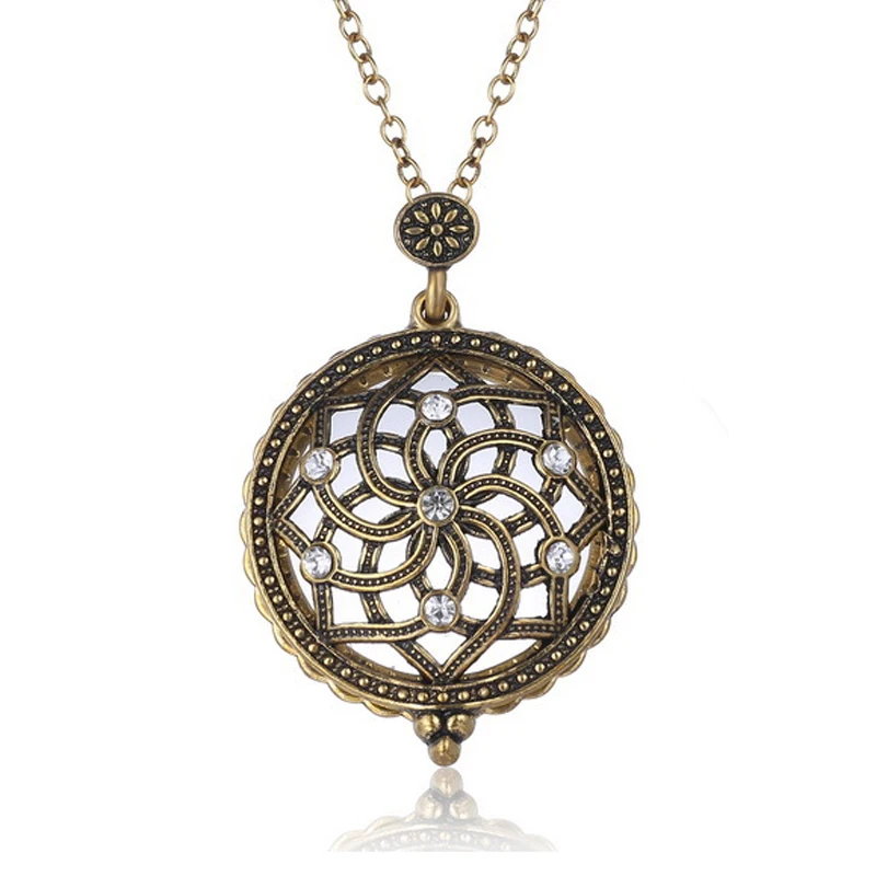 Retro Antique Statement Necklace Shellhard Crystal Cat Magnifying Glass Pendant Long Chain Necklace Fashion Jewelry For Women