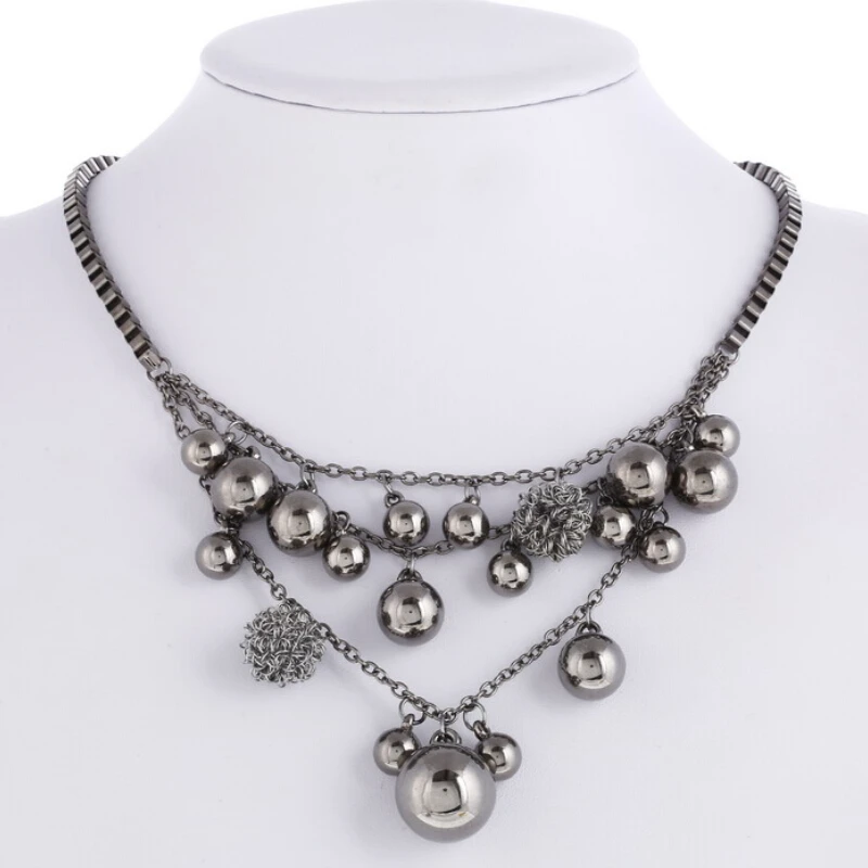 

Luxury Antique Vintage Black Ball Choker Necklace.Women Charm Statement Multi Layer Pendants &Necklace African Beaded Jewelry