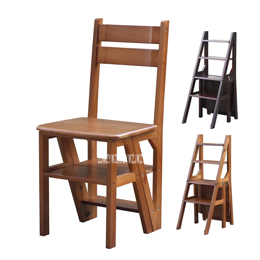 Многофункциональная четырехступенчатая библиотечная лестница, стул из цельного дерева, стул для лестницы, домашний складной деревянный стул, стремянка, обеденный стул