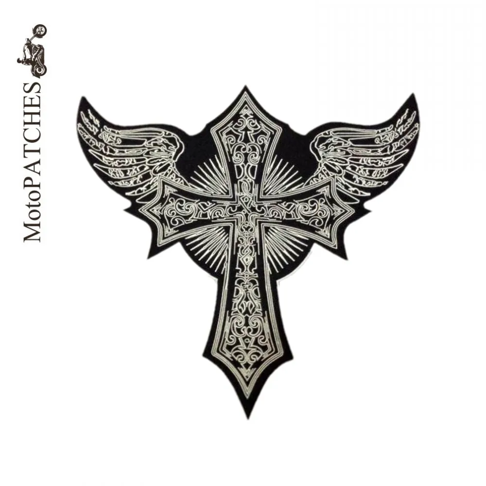 

Embroidery Patch Skull Cross Wing Angel Motorcycle Patch Handmade Embroidered Iron On Patches Applique Back Patches For Jackets