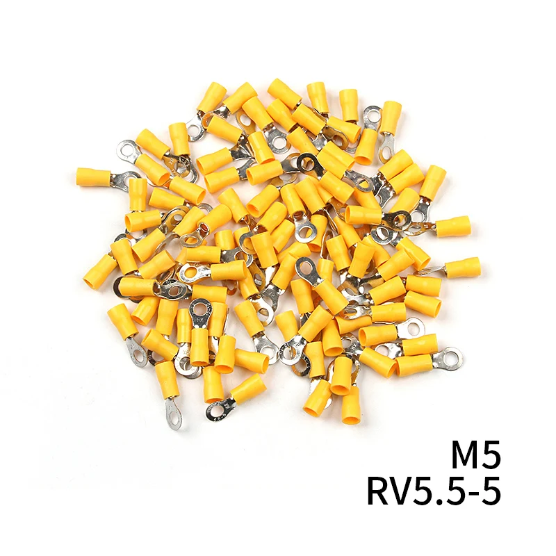 RV5.5 желтый кольцо изолированный терминал провода Соединительный кабель 100 шт./компл. костюм 4,6-6.64mm2 электрические обжимной терминал Ki - Цвет: RV5.5-5