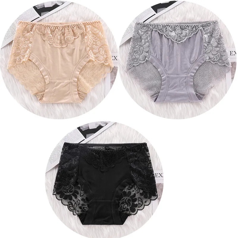 black beige gray 3 шт./партия, сексуальное кружевное нижнее белье с бантом, Модальная промежность, женское нижнее белье, дышащие Трусы-стринги, прозрачные трусики HP11 - Цвет: black beige gray