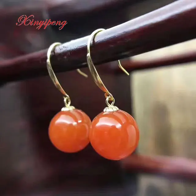 Xinyipeng 18 K Gold Inlaid Natural Agate Earrings Female Eardrop Red Xinyipeng 18 K Gold Inlaid Natural Agate Earrings Female Eardrop Red Simple And Easy Jewelry
