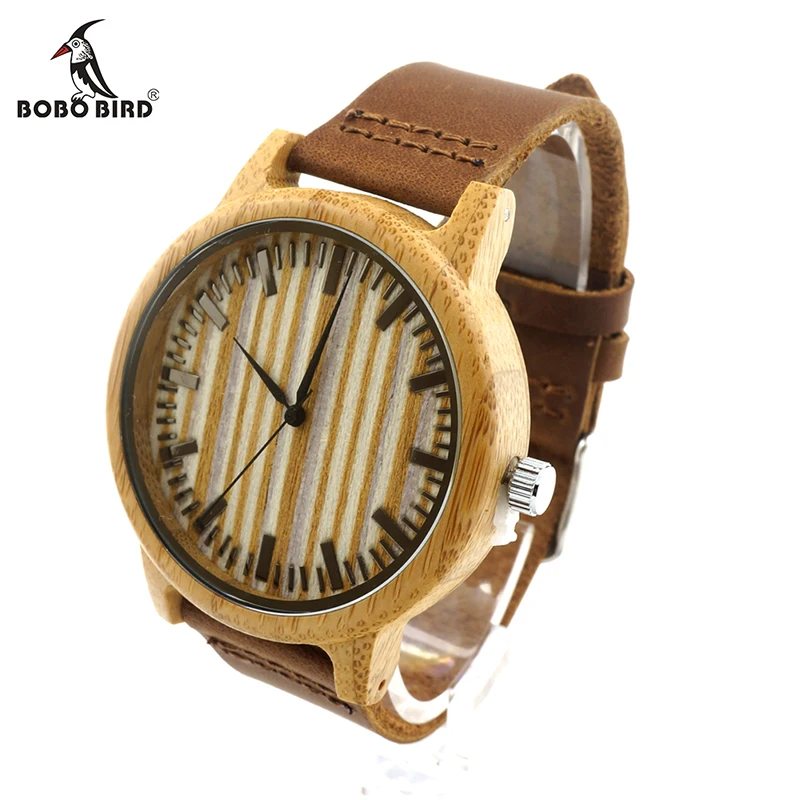 BOBO BIRD V-A20 Mens Watches 43mm Bamboo Wood Watch Japan Movement 2035 Quart-watch Clock in Gift Box relojes hombre
