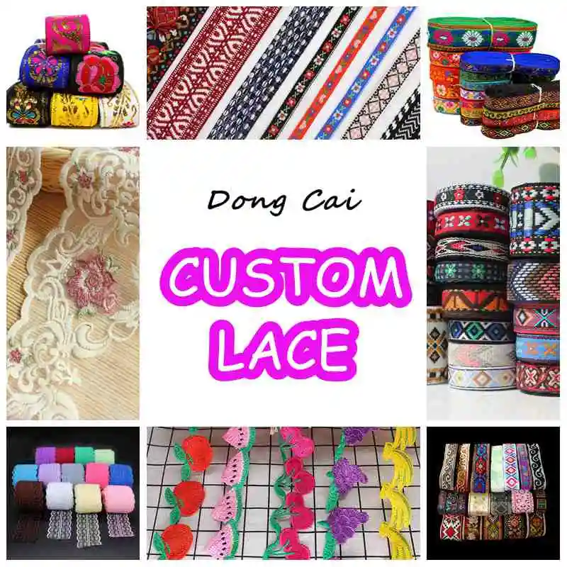 

custom Woven Jacquard Embroidered webbing and lace decoration ribbon sample is ok then you pay .