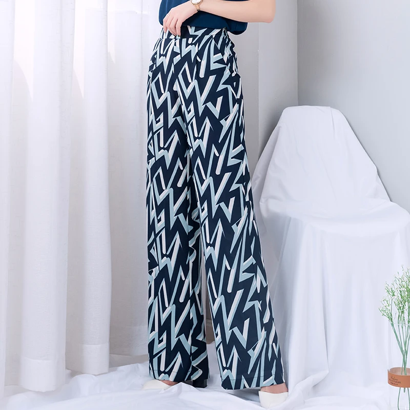 

striped wide leg pants women 2019 summer thin high waist chiffon long palazzo pants woman plus size streetwear trousers women