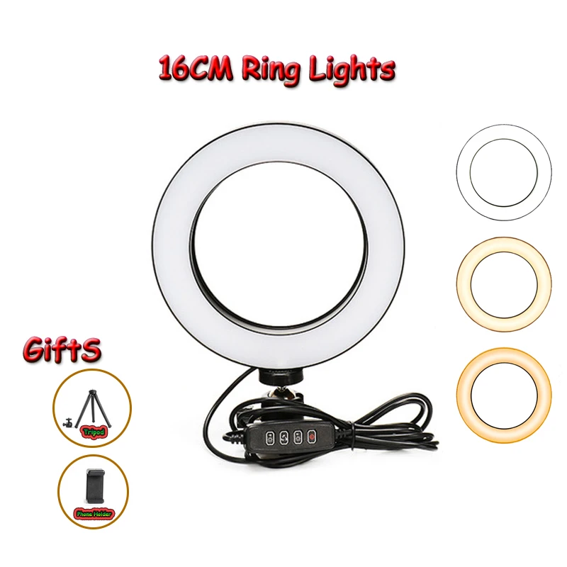 

Dimmable 16/26CM Selfie LED Ring Light Photography Photo Video Light Makeup Youtube Mirror Ring Lamps With Tripod For Phone