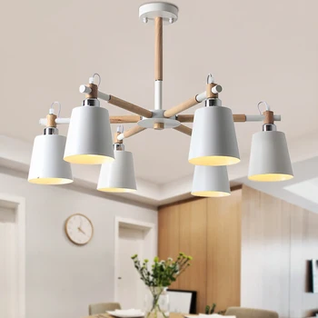 

Modern Nordic wood pendant lights E27 with iron lamp shade living room / bedroom / study white black Pendant LIghts