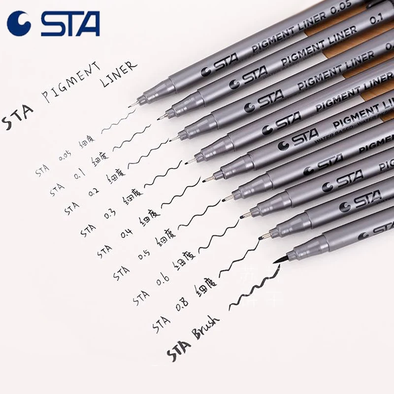 

STA 9pcs Black Micron-Pen Anti-Bleed Comic Marker Waterproof Brush Needle pens Archival ink Multiliner Fineliner Sketch Markers