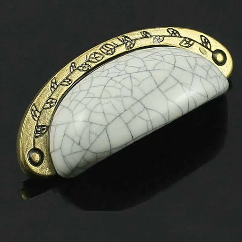 96mm Dresser Pull Drawer Pulls Handles Knob Metal Ceramic White Crack Antique Bronze Kitchen