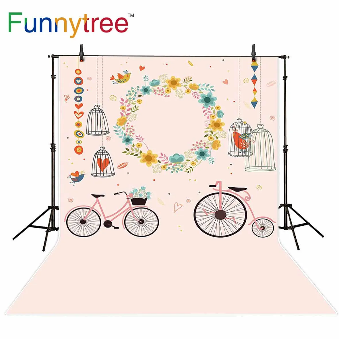Фотофон Funnytree для фотостудии День Святого Валентина Винтажный Велосипед птицы цветок свадебный фон Фотофон