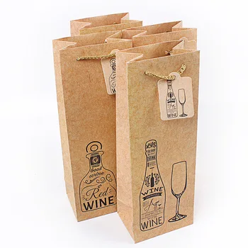 

12pcs New red wine packaging bags with handle wedding party decoration favor pouch karft paper gift package bag