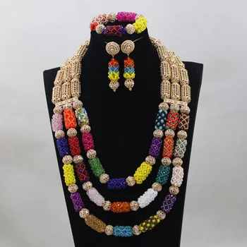 

Exclusive Multicolor Crystal Beaded Jewelry Set African Dubai New Bridal Women Jewelry Set Free Shipping WD908