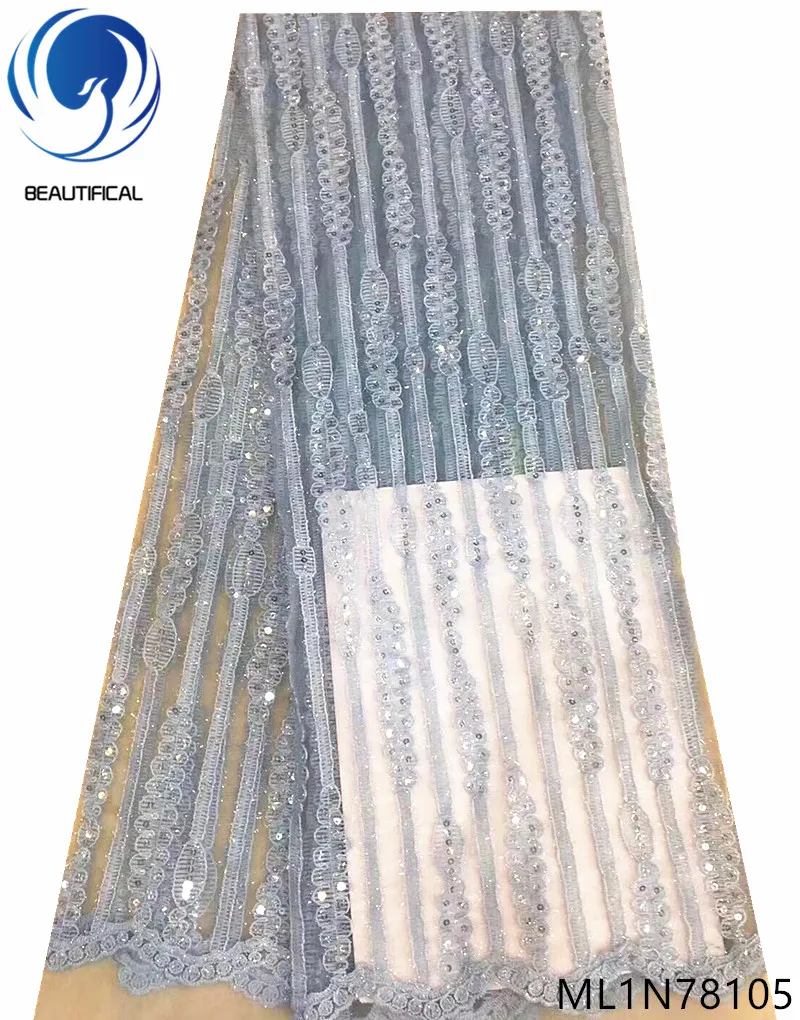

Beautifical frican lace fabrics 5yards/lot nigerian net lace sequins fabrics for clothes High quality lace fabric ML1N781