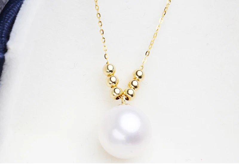 Sinya 18k gold choker necklace with 7.5-10mm natural Round pearls and 3mm gold beads Au750 gold chain length 45cm for women (18)