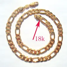 18 k ТВЕРДОЕ Золотое заполненное Аутентичное Покрытие 18 k Штампованные 10 мм тонкой Фигаро цепи ожерелье сделано в лучшем