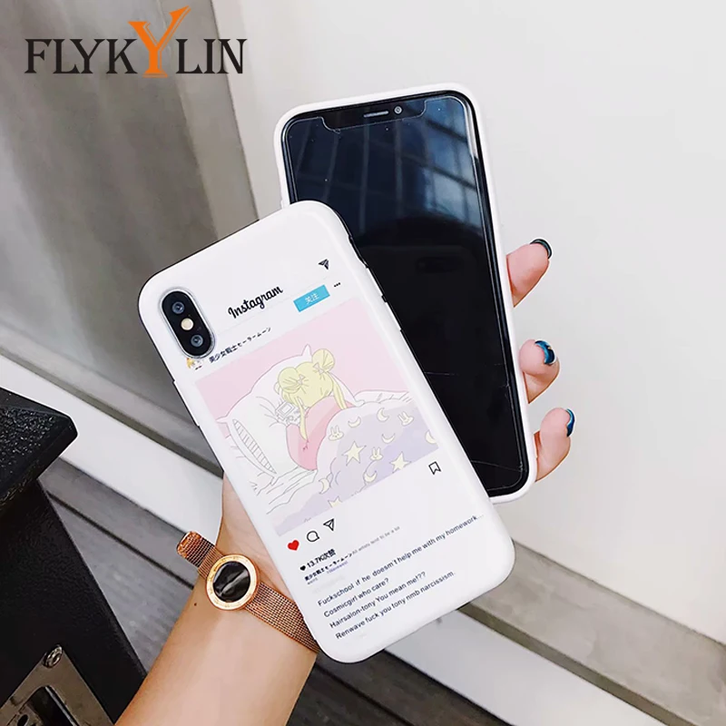 FLYKYLIN мультяшный чехол для телефона s для iphone X чехол для iphone 6S 6 7 8 Plus чехол для Instagram популярного аниме Сейлор Мун чехол s