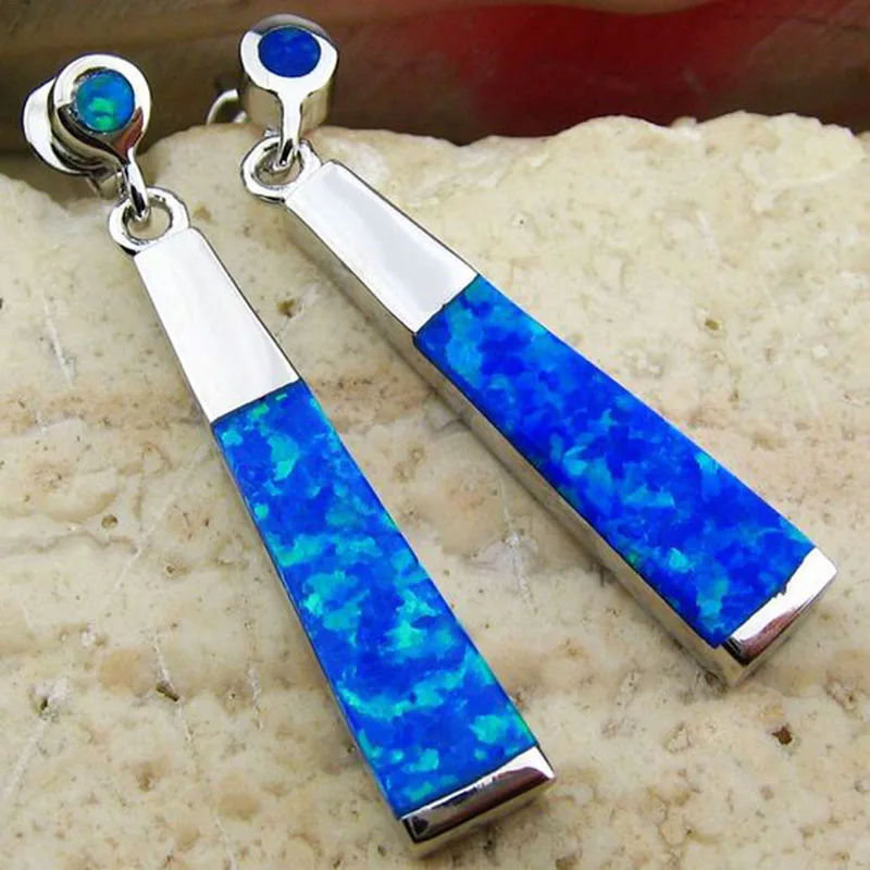 

Vintage Retro Opal Dangle Drop Earrings Blue Color Geometric Earring For Women Gift Long Statement Earring Jewelry L5C132
