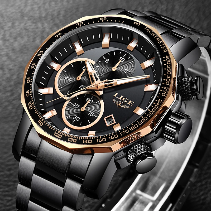 Reloj Hombre 2019 LIGE New Sport Mens Watches Top Brand Luxury Quartz Full Steel Watch Men Military Waterproof Chronograph Clock