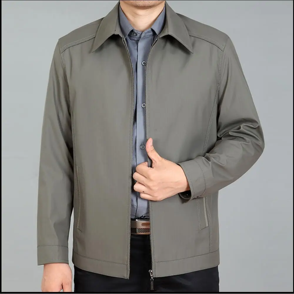 

M-3XL 2019 New spring and autumn Middle-aged men's lapel Business casual jacket father Solid color thin coat plus size clothing
