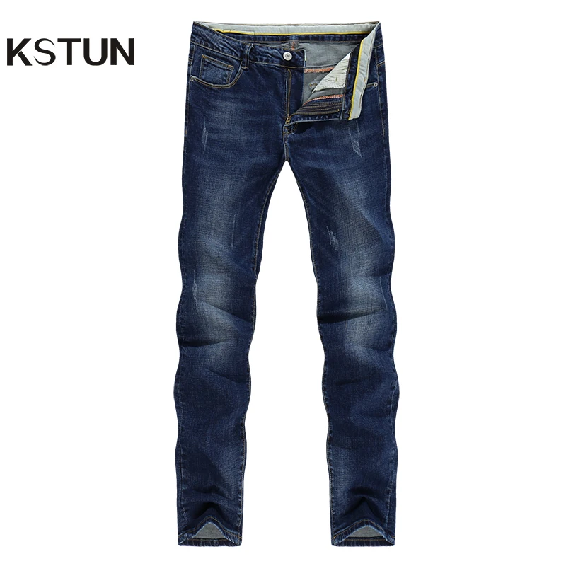 

KSTUN Men Jeans Autumn and Winter Blue Stretch Business Casual Slim Fit Gentleman Denim Pants Men's Clothes Jean Pantalon Homme