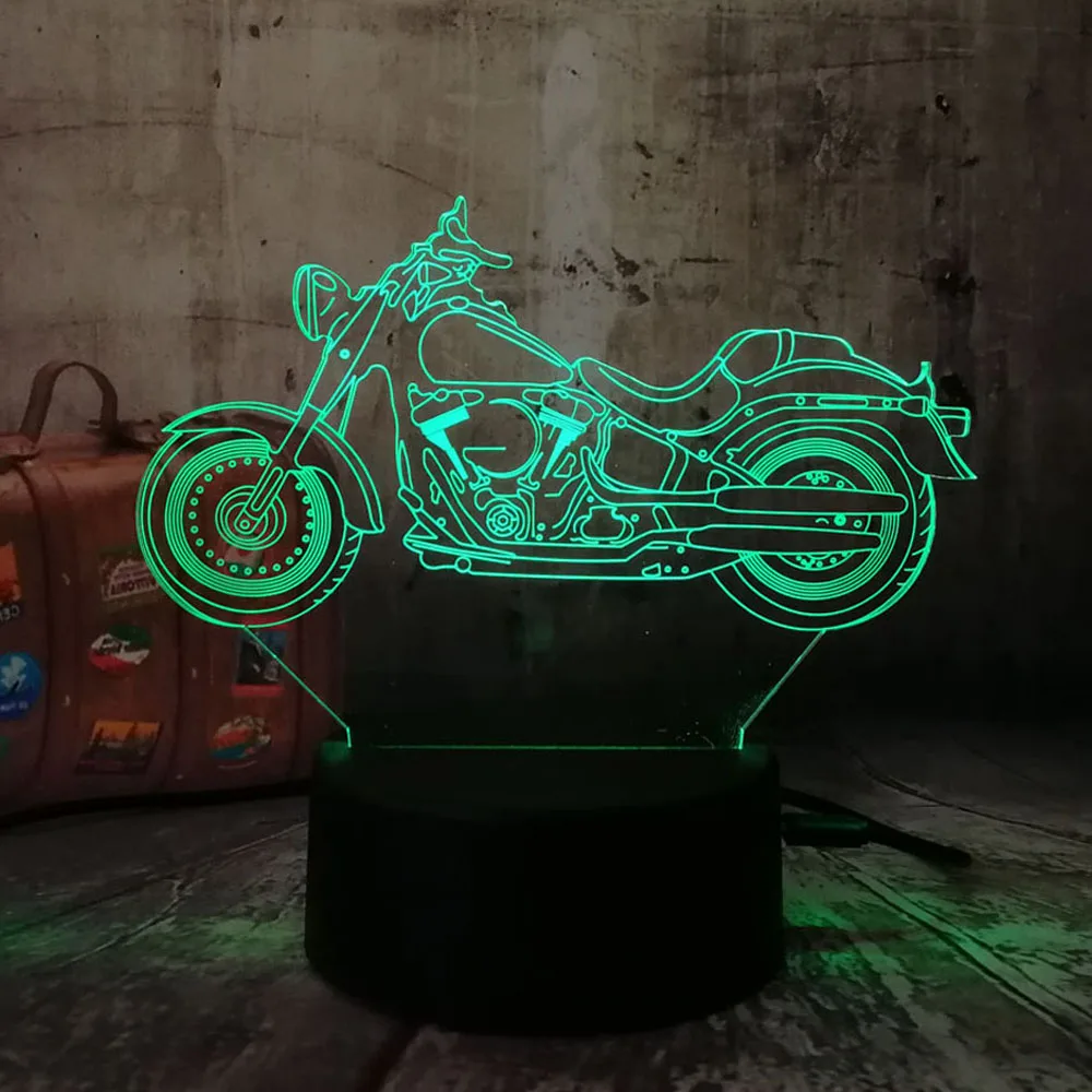

New Motorcycle Scooter 3D LED Night Lights RGB 7 Colors USB Touch Remote Table Lamp Home Party Decor Kids Christmas Gift Lava