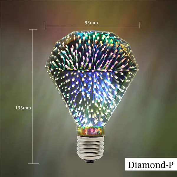 3D светодиодный светильник для украшения E27 фейерверк лампа AC85-265V A60 ST64 G80 G95 G125 Сердце Звезда Рождественская елка Новинка праздничный светильник - Испускаемый цвет: Diamond-P