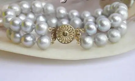 

Wholesale price 16new ^^^^^^^Genuine!10mm 2row round Gray freshwater pearls bracelet