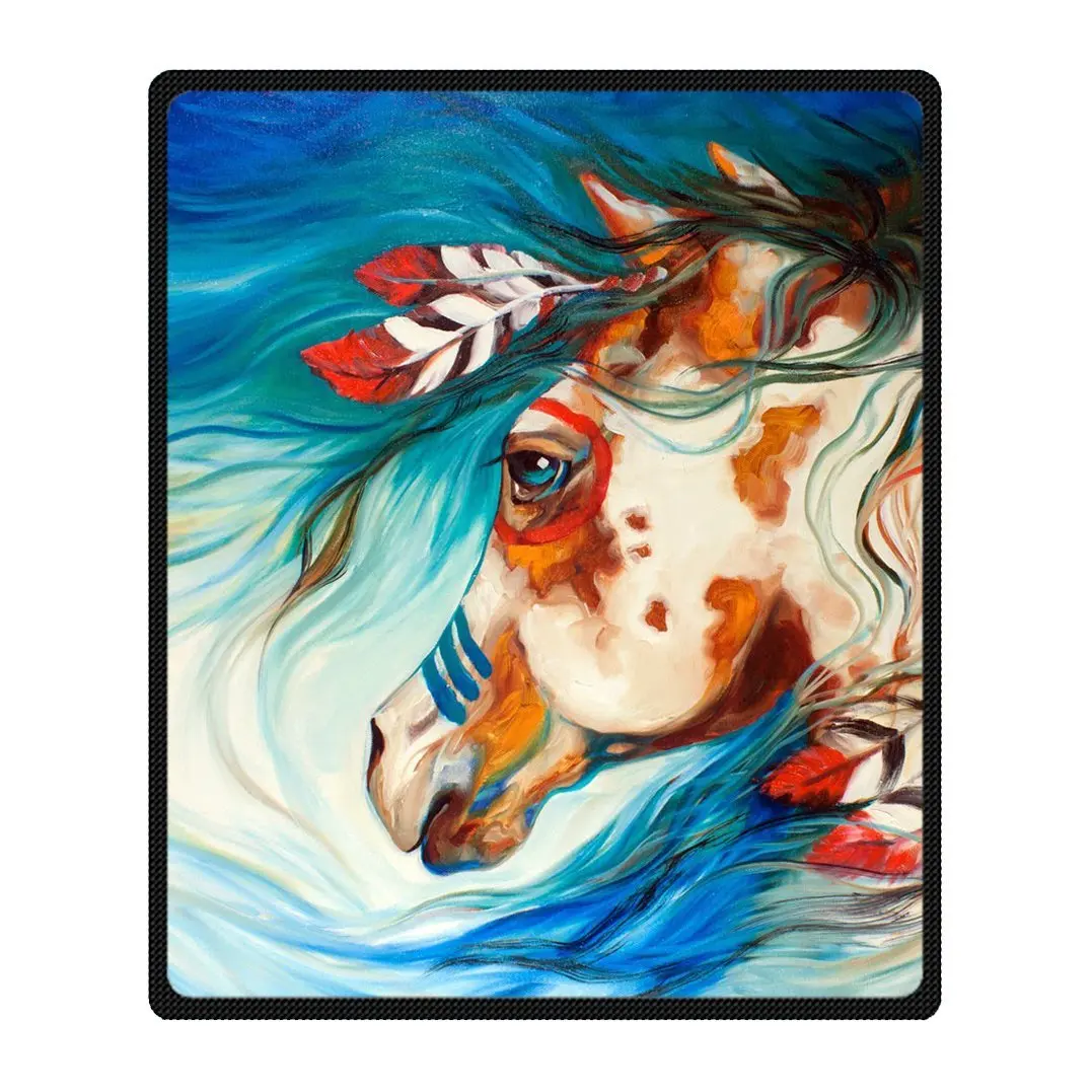 Custom native american horse art Fleece Blanket 127cm x 152cm (50"x60