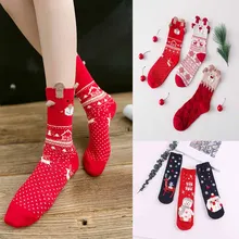 Женский хлопок, до середины колена, рождественские носки, женские стереоскопические Носки с рисунком Санта Клауса, дышащие чулки