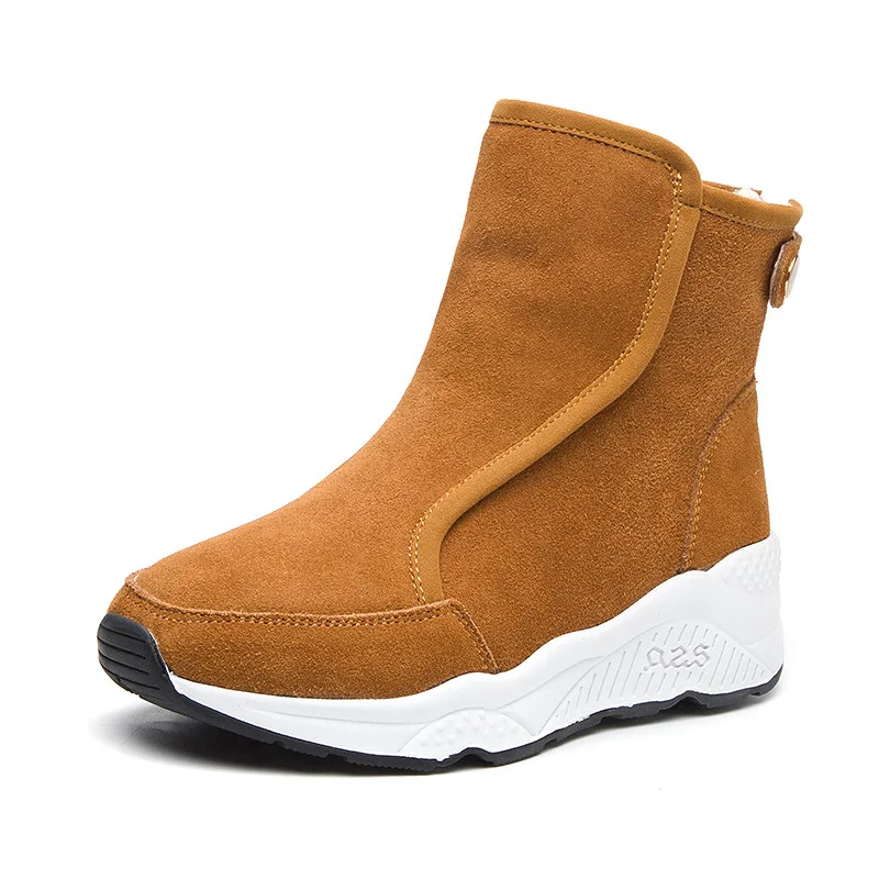 

woman snow boots high quality fashion ankle boots zipper genuine leather fashion wedge platform winter casual sneakers shoes