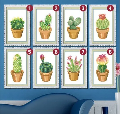 

Embroidery Package Hot Sell Best Quality Cross Stitch Kits Cactus You Choose One From 8 Pieces Free Shipping