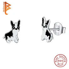 BELAWANG Spring Silver Jewelry Cute Dog Animal Small Stud Earrings 925 Sterling Silver French Bulldog for Women Girls Party Gift